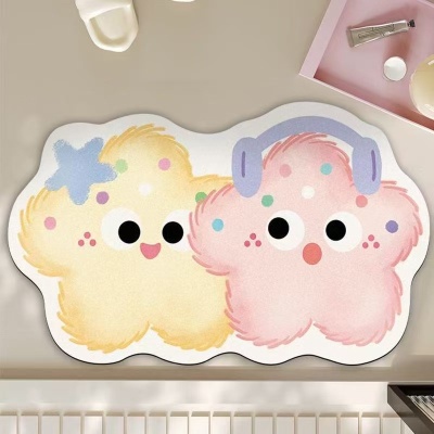 卡通浴室吸水地垫趣味卫生间门口硅藻泥防滑脚垫家用厕所速干地毯
