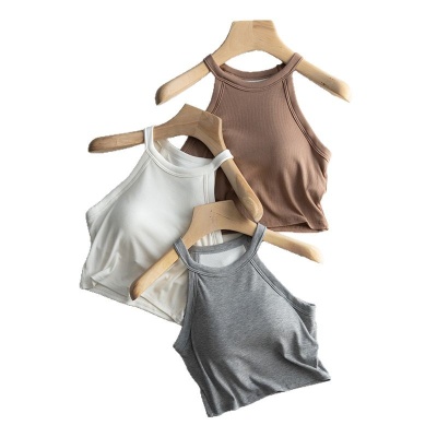 免穿文胸一体式露脐吊带内搭小背心女士带胸垫防走光打底内衣夏季