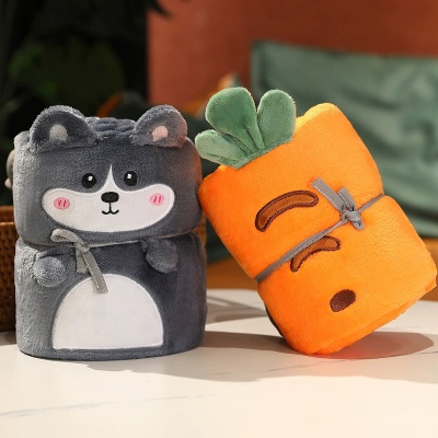 加厚卷毯办公室空调被儿童卡通活动小礼品毛毯厂家批发法兰绒三层