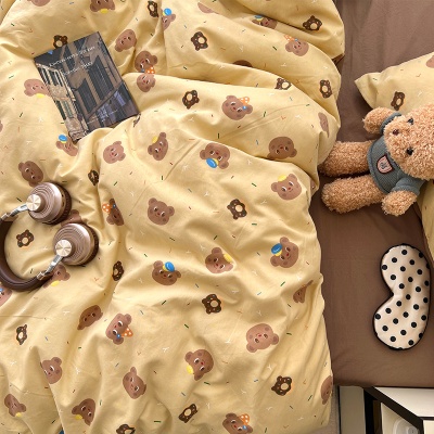 2025春夏款柔软亲肤水洗棉四件套学生宿舍卡通小熊被套床单三件套