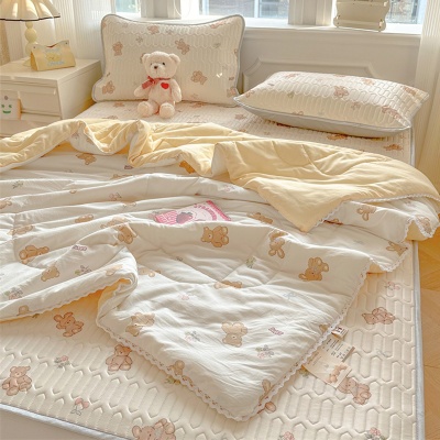 水洗棉空调被四件套冰丝乳胶凉席夏凉被可水洗床单被套床上三件套