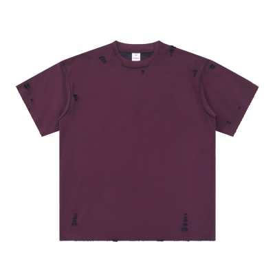 BK男装双面穿纯棉短袖240g磨破做旧美式复古t恤男宽松休闲短袖夏