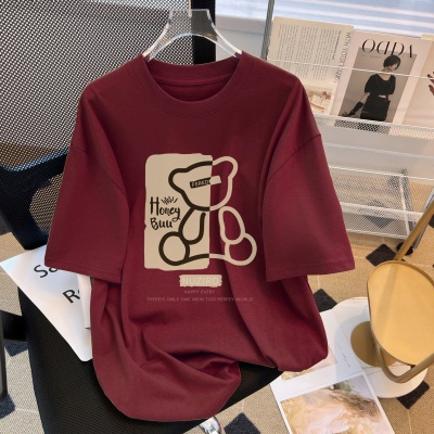 纯棉短袖t恤女2024夏季新款韩版宽松大码女装休闲百搭印花T恤跨境