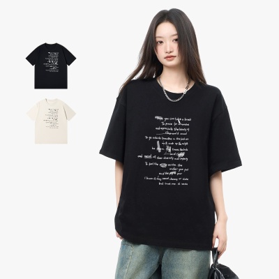 韩版纯棉字母印花短袖t恤女夏季宽松百搭学生ins风潮流上衣打底衫