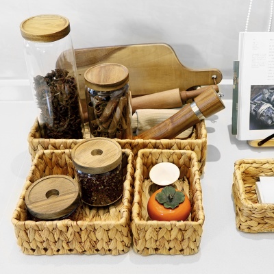 收纳筐桌面收纳篮水葫芦草编织收纳盒浴室储物篮厕所家用置物篮