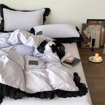 法式高定浪漫镂空花边四件套全棉纯棉被套公主风1.8m双人床上用品