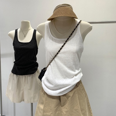 薄款雪花麻U领背心女夏季遮副乳打底内搭外穿无袖上衣ins工字吊带