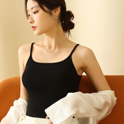 2025春夏新款可调节肩带美背打底背心自带胸垫一体式内搭白色吊带