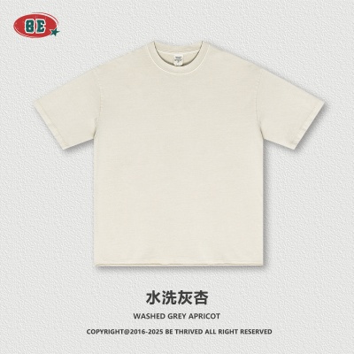 BE男装|2025夏季重磅跨境大码圆领纯棉t恤落肩宽松美拉德短袖男潮