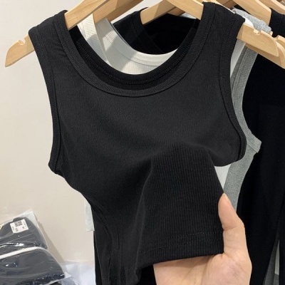 外贸 批发螺纹冰丝吊带背心女夏季外穿打底无袖短款露脐上衣女潮