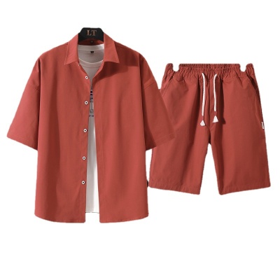 2023新款男士夏季时尚修身港风休闲短袖短裤套装运动两件套套装