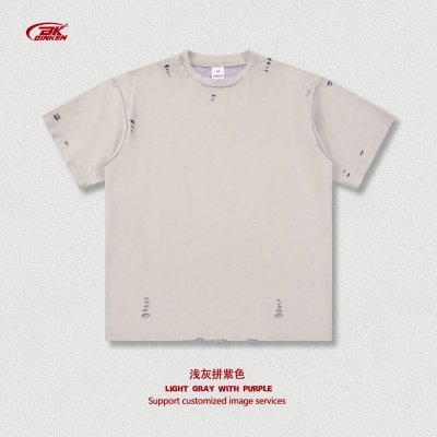 BK男装双面穿纯棉短袖240g磨破做旧美式复古t恤男宽松休闲短袖夏