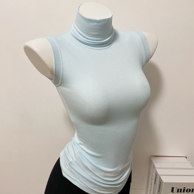 小腰精穿出好身材内搭无袖洋气修身纯色高领气质包身打底上衣t恤