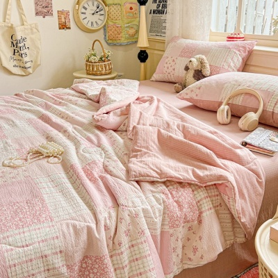 源头厂家2025款木棉夏凉被空调被皱皱纱简约款床上用品夏被四件套