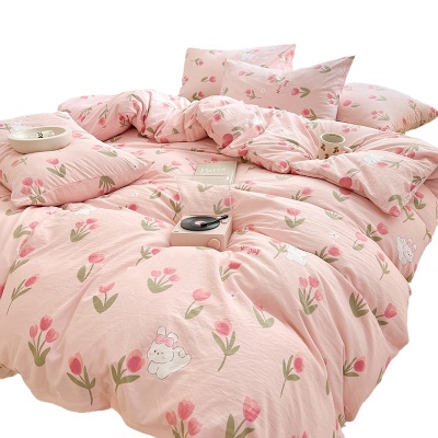 A类母婴双层纱水洗棉麻茶萃棉四件套ins小清新学生宿舍三件套批发