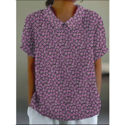 跨境外贸2024夏季女装新款亚马逊宽松印花圆领休闲大码套头女装T