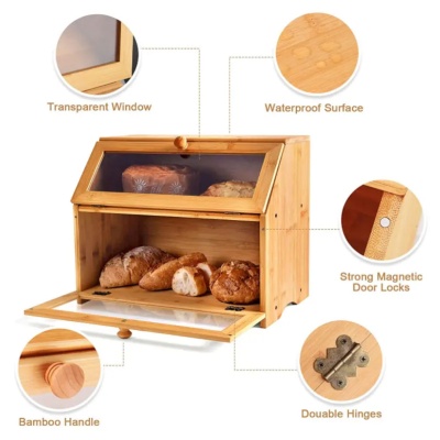 桌面双层面包储物箱木质面包收纳箱家用水果点心木质面包箱