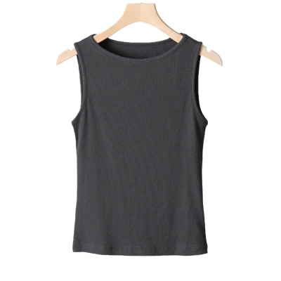 优可丝背心女士一字领螺纹上衣纯色圆领打底衫内搭外穿无袖T恤