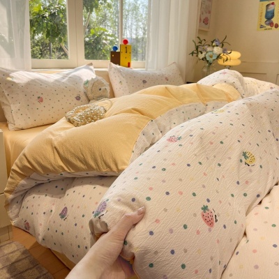 A类双层纱水洗棉四件套单人床单被套纯棉三件套高级感被罩床笠款