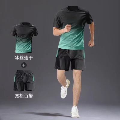 运动套装男夏季薄款冰丝跑步T恤宽松休闲短袖速干健身训练篮球服