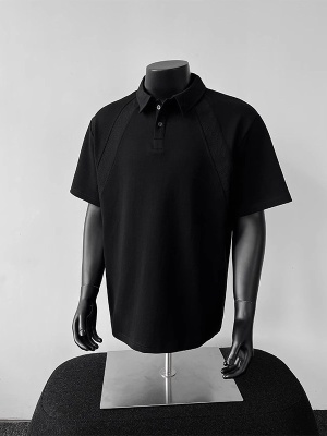 美式正肩短袖polo衫男士夏季重磅青少年体恤翻领插肩五分袖上衣潮