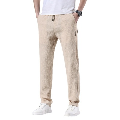 夏季薄款直筒休闲裤男士透气弹力百搭商务潮流显瘦冰丝裤子男款