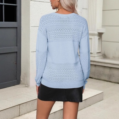 外贸跨境欧美eBay亚马逊女装春秋宽松长袖针织衫上衣高级感优雅