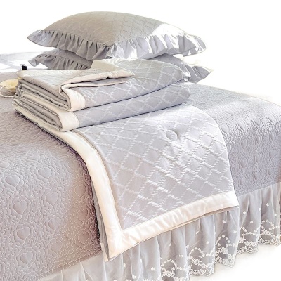 A类母婴级夏凉被夹棉床盖四件套可机洗三件套蕾丝花边空调薄被子