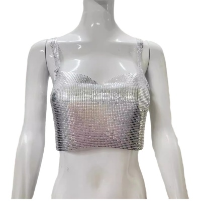 欧美外贸 亮片金属吊带背心夜店性感女装开叉上衣AL120