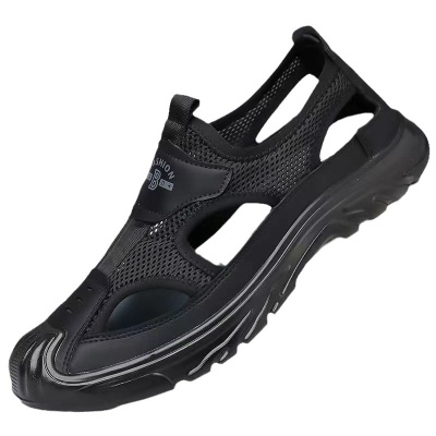 夏季透气男士包头凉鞋镂空网面洞洞鞋户外防滑轻便运动休闲沙滩鞋