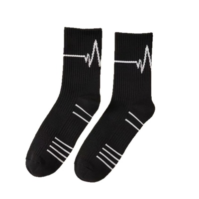 专业运动跑步袜男马拉松户外羽毛球袜女中筒亮色四季时尚心电图袜