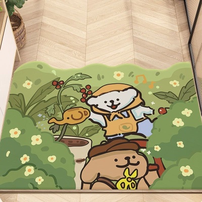 线条小狗入户地垫客厅玄关厨房茶几旁脚垫防滑水晶绒防尘可裁地毯