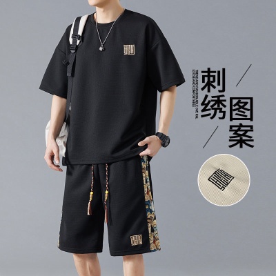 NASA中式运动套装男士夏季冰丝速干短袖T恤轻薄透气大码休闲短裤