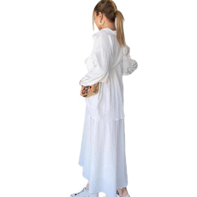2025欧美跨境女装时尚休闲气质皱感宽松长袖衬衫加长款吊带两件套