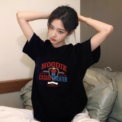 夏季新款短袖t恤女纯棉宽松韩版ins女装百搭卡通印花内搭半袖上衣