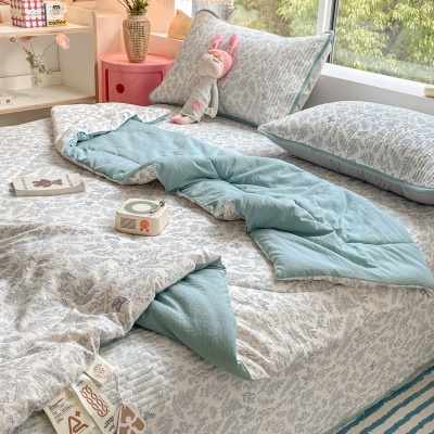 新款抗菌超柔云感双层纱印花床盖夏被四件套家用夏凉被舒爽空调被