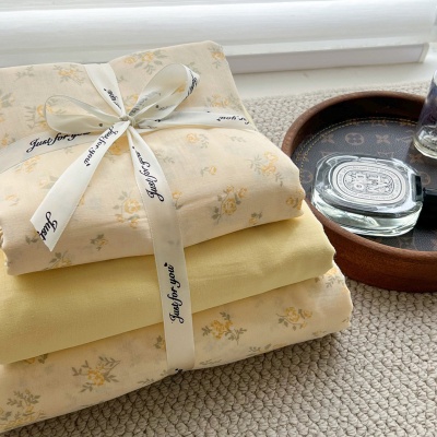 A类全棉有氧双层纱床上四件套纯棉被套床单三件套ins床上用品套件