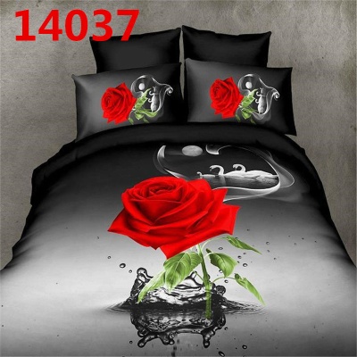 外贸直发磨毛3d四件套 印花玫瑰被单批发 老虎床单式跨境床上用品