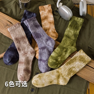 25春夏扎染松罗口情侣袜堆堆女袜中筒街潮ins棉袜运动休闲户外风