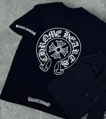 欧美T恤潮复古印花圆领短袖男士宽松纯棉宽松hiphop裤子情侣套装