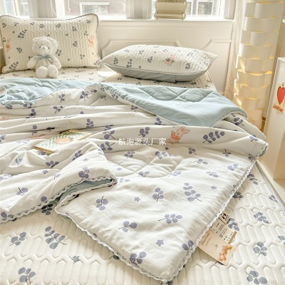 水洗棉空调被四件套冰丝乳胶凉席夏凉被可水洗床单被套床上三件套