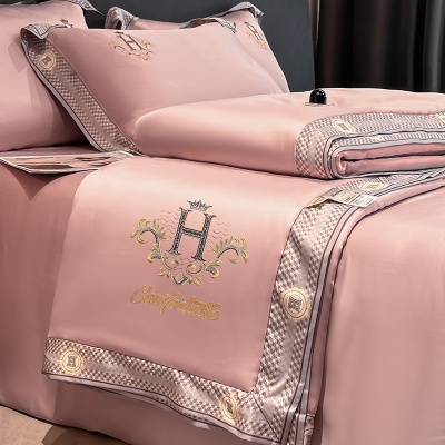 轻奢冰丝夏被四件套刺绣天丝空调夏凉可机洗夏季超轻薄被子