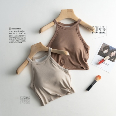 免穿文胸一体式露脐吊带内搭小背心女士带胸垫防走光打底内衣夏季