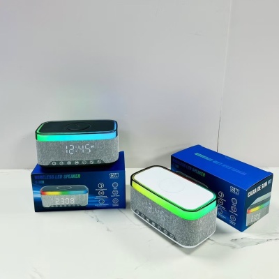 新款白噪音蓝牙音箱无线充电数字时钟闹钟三合一无线充氛围灯音响