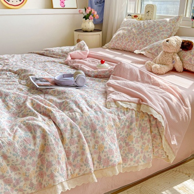 田园风碎花全棉空调夏凉被边四件套柔软水洗双人床单被套三件套