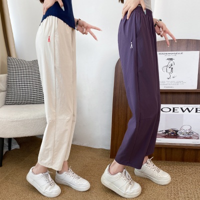 速干运动裤女夏季大码高腰显瘦宽松防晒冰丝裤薄款九分哈伦萝卜裤