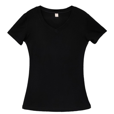 漫画腰辣妹T恤女短袖V领黑色纯棉正肩内搭打底衫长袖夏季紧身上衣