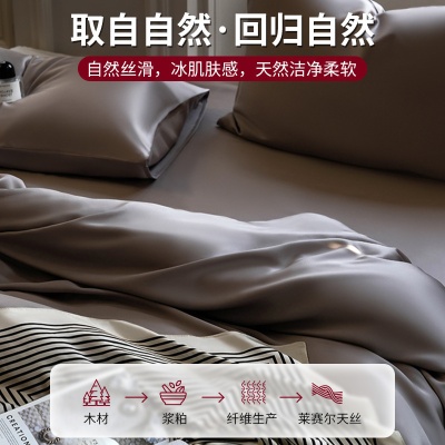 a类母婴兰精天丝四件套轻奢莱赛尔天丝三件套床笠单被套床上用品